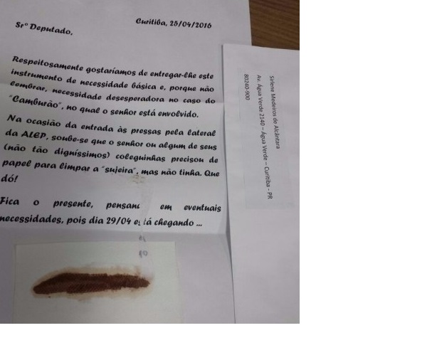 Deputados da ‘bancada do camburão’ recebem carta com fezes para relembrar massacre aos professores